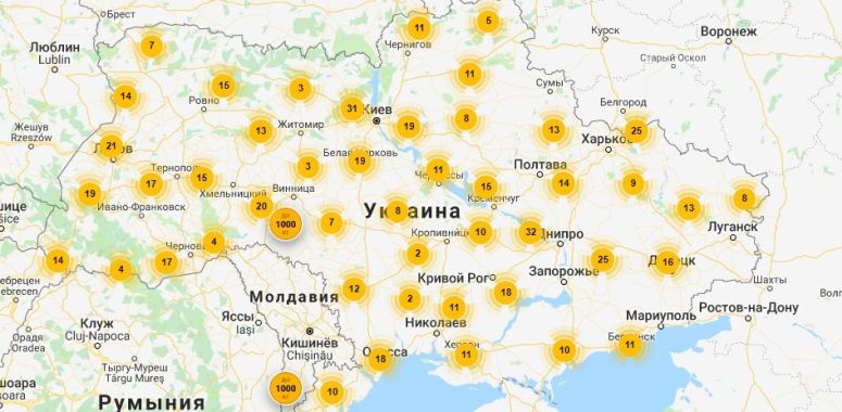 Карта украинских номеров